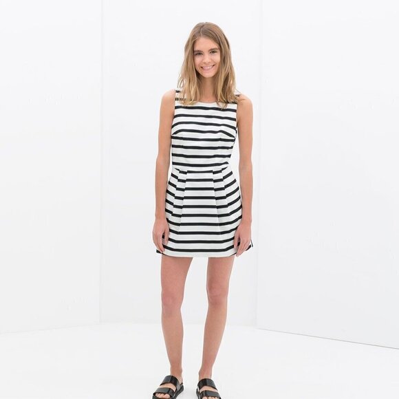 Zara Romper Trafaluc White and Black Classic Striped Skort Dress Casual Romper - Picture 2 of 12